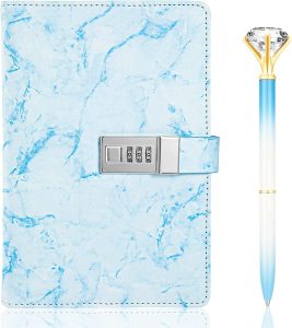 Diary with Lock Marble PU Leather A5 Journal Combination Lock Secret Personal 