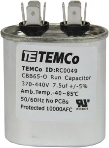TEMCo 7.5 of/MFD 370-440 VAC volts Oval Run Capacitor 50/60 Hz 