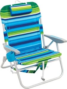 RIO beach Big Boy Folding 13 Inch High Seat Backpack Beach or Camping Chair, Green/Blue Stripe