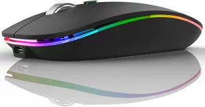 TENMOS Wireless Bluetooth Mouse, LED Slim Dual Mode (Bluetooth 5.1 + USB) 2.4GHz Rechargeable Silent Bluetooth Wireless Mouse 