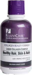 Rejuvicare Liquid Collagen Beauty Formula with Amino Acids, Protein and Biotin, Delicious Grape Flavor, Purple 16 oz,32 servings
